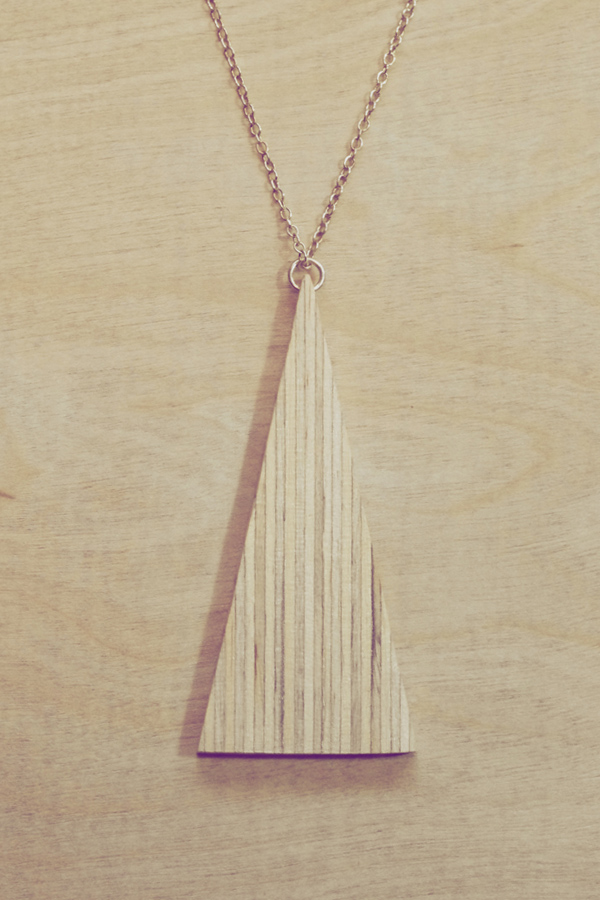 Hand made wooden triangle pendant